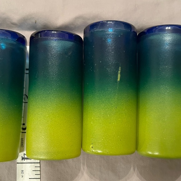 Handblown Mexican Decanter & Shot Glass Set-Painted Ombre Blue/Green/Yellow - Picture 8 of 16